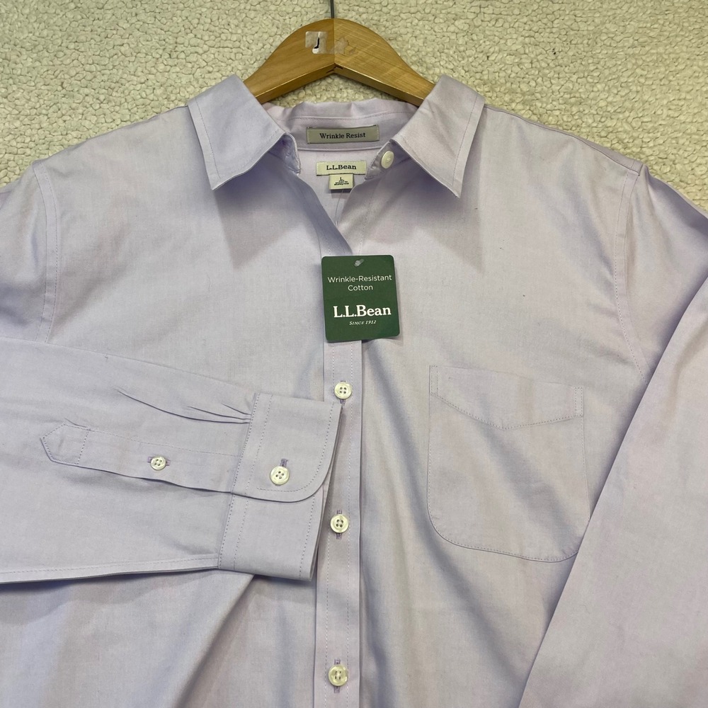 LL Bean Button Down Mens L Purple 211444 Wrinkle Resist Cotton Long Sleeve Shirt